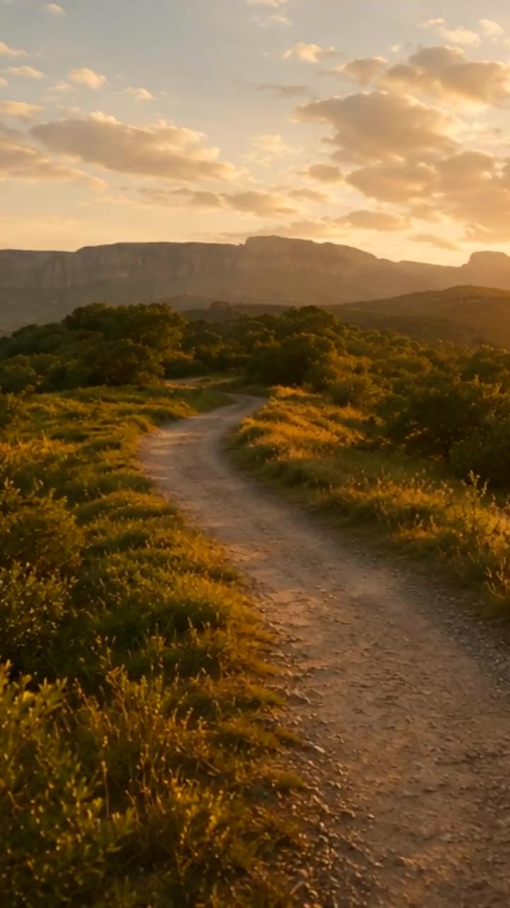 The path continuing forward, later in the day — the journey continues.